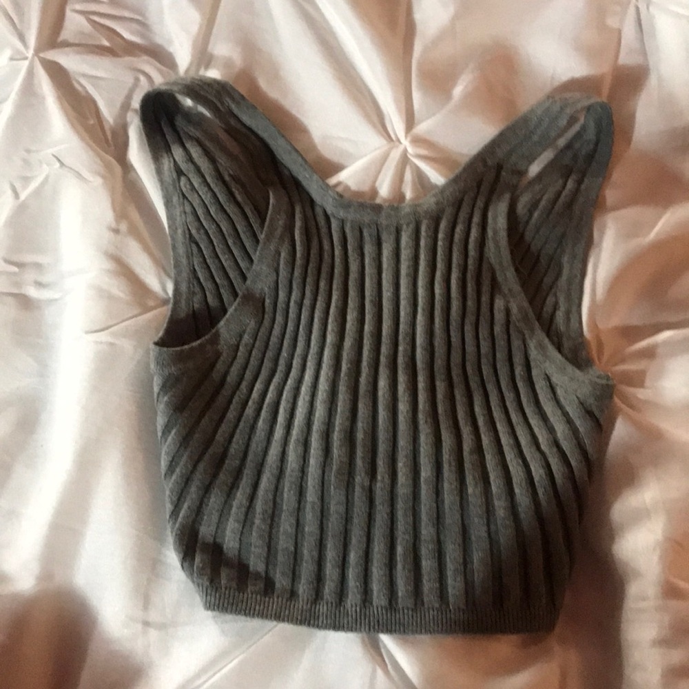 Gray crop top with a v back